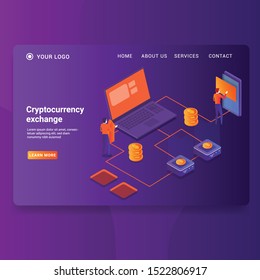 Modern flat design isometric concept of Cryptocurrency exchange for landing page,vector illustration