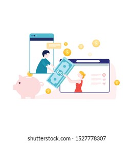 Modern flat design isometric concept of Online Banking for banner and website. Isometric landing page template. Electronic bank payment or customer support. Vector illustration.