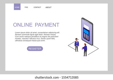 Modern flat design isometric concept of online payment online. Internet payments, money transfer, online bank for website and mobile website. Landing page template. vector illustration