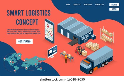 Modern flat design isometric concept of Smart Logistics with global logistics partnership for website and mobile website. 
Easy to edit and customize. Vector illustration