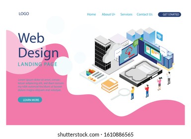 Modern flat design isometric concept of Cloud Technology for banner and website. Landing page template. Data center, software solutions to share informations on digital network. Vector illustration.