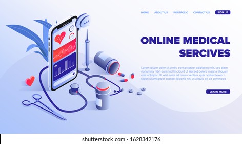 Modern flat design isometric concept of Online medical services for website and mobile website. Landing page template. Vector illustration