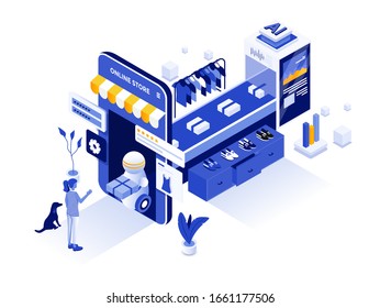 Modern flat design isometric concept of E-Commerce for website and mobile website. Landing page template. Easy to edit and customize. Vector illustration