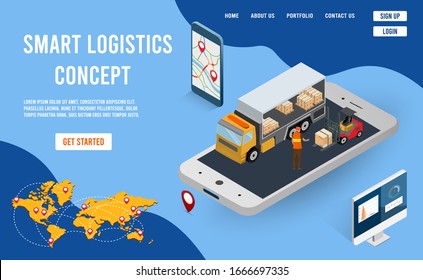 Modern flat design isometric concept of Smart Logistics with with global logistics partnership for website and mobile website. 
Easy to edit and customize. Vector illustration