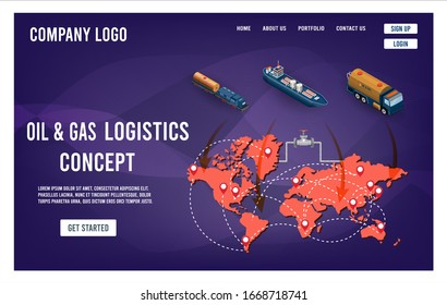 Diseño plano moderno concepto isométrico de logística de petróleo y gas con alianza logística global para sitio web y sitio web móvil. 
 Fácil de editar y personalizar. Ilustración del vector