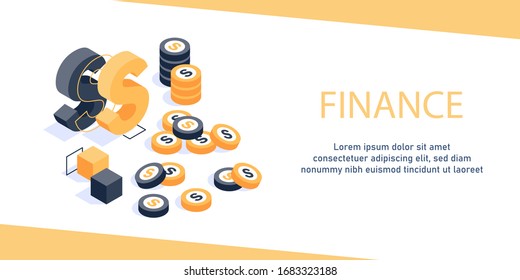 Concepto isométrico moderno de diseño plano de las finanzas, estado financiero, contabilidad monetaria, vector isométrico