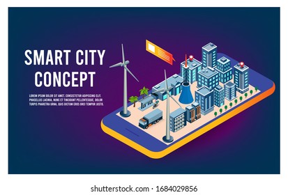 Modern flat design isometric concept of Smart City. Intelligent buildings. Streets of the city for website and mobile website. Vector illustration