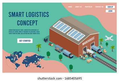 Diseño plano moderno concepto isométrico de Smart Logistics con alianza logística global para sitio web y sitio web móvil. 
 Fácil de editar y personalizar. Ilustración del vector