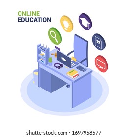 Modern flat design isometric concept of online education for website and mobile resurse. Landing page template, light theme. Easy to edit and customize. Vector illustration Education. Knowledge.