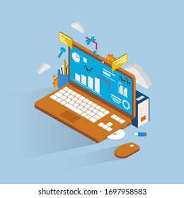 Modern flat design isometric concept of online education for website and mobile resurse. Landing page template, light theme. Easy to edit and customize. Vector illustration Education. Knowledge.