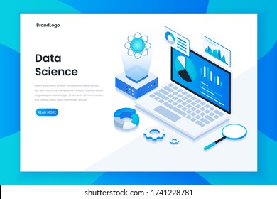 Modern flat design isometric concept of data science. Illustration for  websites, landing pages, mobile applications, posters and banners