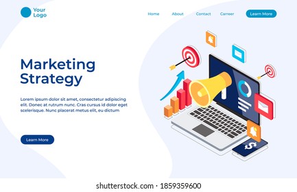 Modern flat design isometric concept of Digital Marketing, e-commerce, data analysis tool isometric web banner illustration. Premium Vector