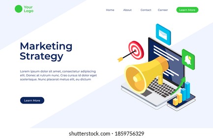 Modern flat design isometric concept of Digital Marketing, e-commerce, data analysis tool isometric web banner illustration. Premium Vector