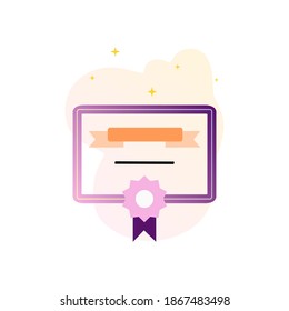 Diseño plano moderno concepto isométrico de e-certificado de curso en línea o plantilla de banner universitario para el desarrollo de sitios web y móviles. Documento de graduación, certificado. Ilustración vectorial.