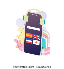 Modern flat design isometric concept of Language Courses banner template for website and mobile development. Literal translation, personal assistant, e-learning, languages online. Vector illustration.