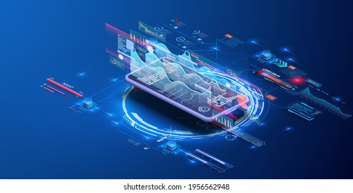 Modern flat design isometric concept of Data Analysis for website and mobile website. Data analytics trends and financial strategy for company marketing solutions or financial performance. Vector