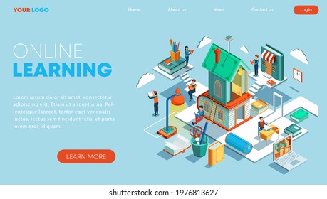 Modern flat design isometric concept of Online Education. Landing page template. Training courses, specialization, tutorials, lectures. Can use for web banner, infographics, and website. Vector illust