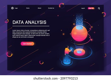 Modernes, flaches, isometrisches Konzept Datenmanagement für Website und mobile Website. 