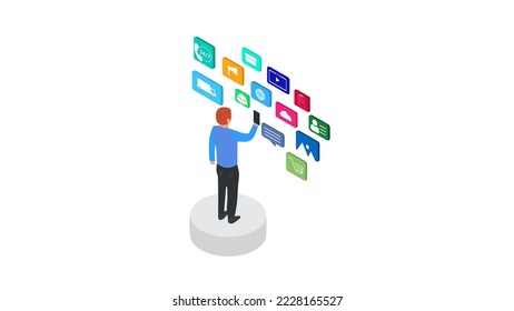 Modern flat design isometric concept of Seo Optimization for website and mobile website. Landing page template. phone, video, website, cloud icon flat isometric vector illustration isolated 
