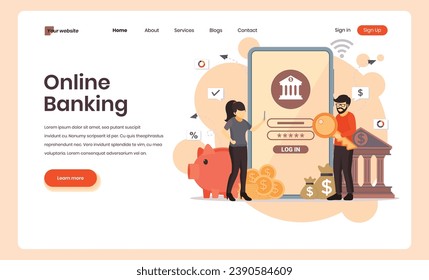Modern flat design isometric concept of Online Banking for banner and website. Isometric landing page template. Electronic bank payment or customer support. Vector illustration.
