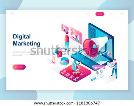 Modern flat design isometric concept of Digital Marketing for banner and website. Isometric landing page template. Business analysis, content strategy and management. Vector illustration.