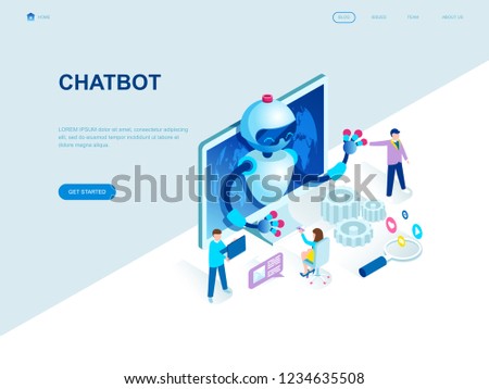Modern flat design isometric concept of Chat Bot and Marketing decorated people character for website and mobile website development. Isometric landing page template. Vector illustration.