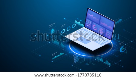 Modern flat design isometric concept of Data Analysis for website and mobile website. Data analytics for company marketing solutions or financial performance. Budget accounting or statistics concept.