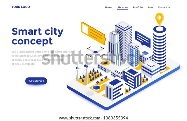 Modern flat design isometric concept of\
Smart City for website and mobile website. Landing page template.\
Easy to edit and customize. Vector\
illustration