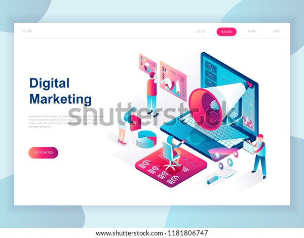 Modern flat design isometric concept of\
Digital Marketing for banner and website. Isometric landing page\
template. Business analysis, content strategy and management.\
Vector illustration.