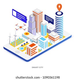 Modern flat design isometric illustration of Smart City. Can be used for website and mobile website or Landing page. Easy to edit and customize. Vector illustration