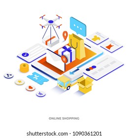 Modern flat design isometric illustration of Online Shopping. Can be used for website and mobile website or Landing page. Easy to edit and customize. Vector illustration