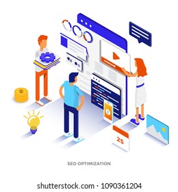 Modern flat design isometric illustration of Seo Optimization. Can be used for website and mobile website or Landing page. Easy to edit and customize. Vector illustration