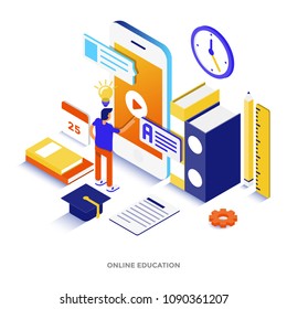 Modern flat design isometric illustration of Online Education. Can be used for website and mobile website or Landing page. Easy to edit and customize. Vector illustration