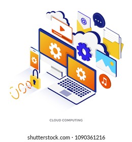 Modern flat design isometric illustration of Cloud Computing. Can be used for website and mobile website or Landing page. Easy to edit and customize. Vector illustration