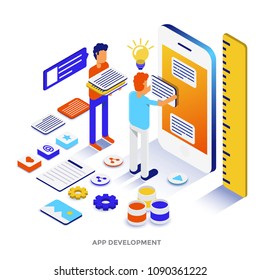 Modern flat design isometric illustration of App Development. Can be used for website and mobile website or Landing page. Easy to edit and customize. Vector illustration