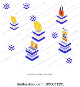 Modern flat design isometric illustration of Blockchain Platform. Can be used for website and mobile website or Landing page. Easy to edit and customize. Vector illustration