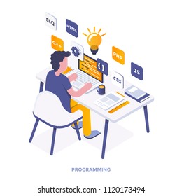 Modern flat design isometric illustration of Programming. Can be used for website and mobile website or Landing page. Easy to edit and customize. Vector illustration