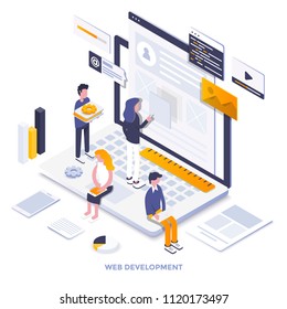 Ilustração isométrica de design plano moderno de Web Development. Pode ser usado para site e site móvel ou página de destino. Fácil de editar e personalizar. Ilustração vetorial