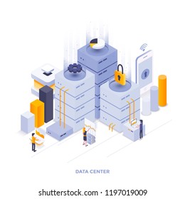 Modern Flat Design Isometric Illustration Of Data Center. Can Be Used For Website And Mobile Website Or Landing Page. Easy To Edit And Customize. Vector Illustration