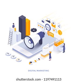 Modern flat design isometric illustration of Digital Marketing. Can be used for website and mobile website or Landing page. Easy to edit and customize. Vector illustration