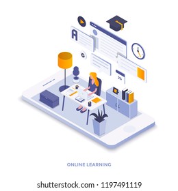 Modern flat design isometric illustration of Online Learning. Can be used for website and mobile website or Landing page. Easy to edit and customize. Vector illustration