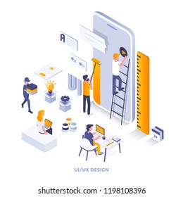 Modern flat design isometric illustration of Ui and Ux Design. Can be used for website and mobile website or Landing page. Easy to edit and customize. Vector illustration