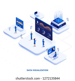 Modern flat design isometric illustration of Data Visualization. Can be used for website and mobile website or Landing page. Easy to edit and customize. Vector illustration