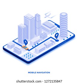 Modern flat design isometric illustration of Mobile Navigation. Can be used for website and mobile website or Landing page. Easy to edit and customize. Vector illustration