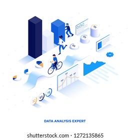 Modern flat design isometric illustration of Data Analysis Expert. Can be used for website and mobile website or Landing page. Easy to edit and customize. Vector illustration