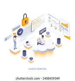 Modern flat design isometric illustration of Cloud Service. Can be used for website and mobile website or Landing page. Easy to edit and customize. Vector illustration