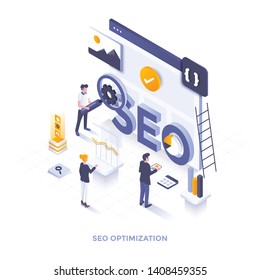 Modern flat design isometric illustration of Seo Optimization. Can be used for website and mobile website or Landing page. Easy to edit and customize. Vector illustration