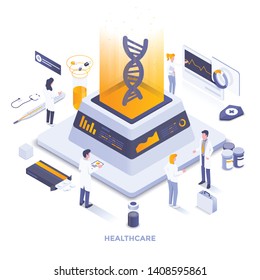 Modern flat design isometric illustration of Healthcare. Can be used for website and mobile website or Landing page. Easy to edit and customize. Vector illustration