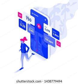 Modern flat design isometric illustration of Fitness app. Advanced training concept. Can be used for website and mobile website or Landing page. Easy to edit and customize. Vector illustration svg
