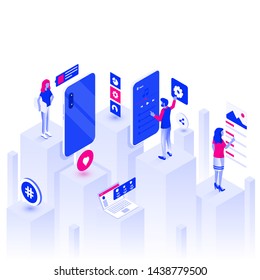 Modern flat design isometric illustration of Social Network. Technology concept. Can be used for website and mobile website or Landing page. Easy to edit and customize. Vector illustration